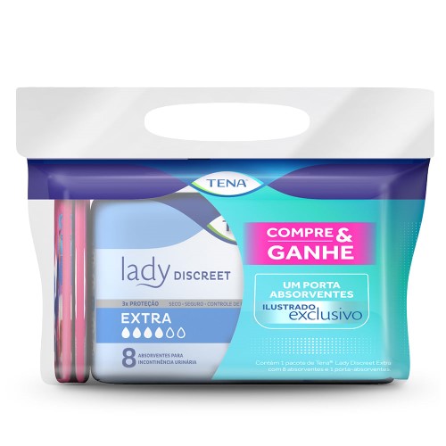 Absorvente para Incontinência Urinária Tena Lady Discreet Extra com 8 Unidade + Brinde