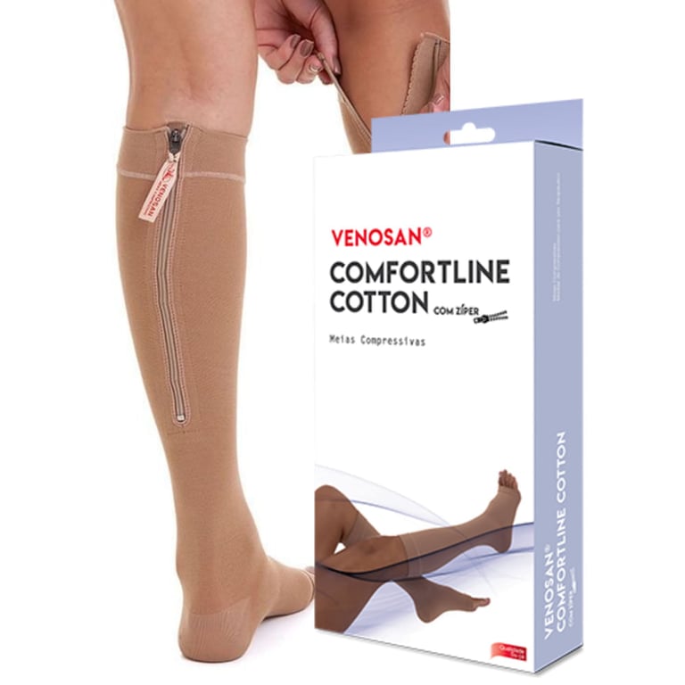 Meia 3/4 Comfortline Cotton com Zíper 20-30Mmhg Bege Longa Tam XXG