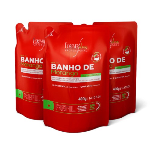 Combo Leve 3: Refil Máscara Banho de Verniz Morango Forever Liss