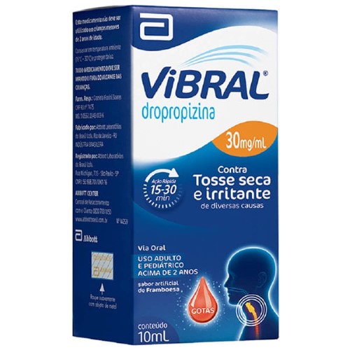 Vibral Dropropizina 30mg/ml Sabor Framboesa Gotas 10ml