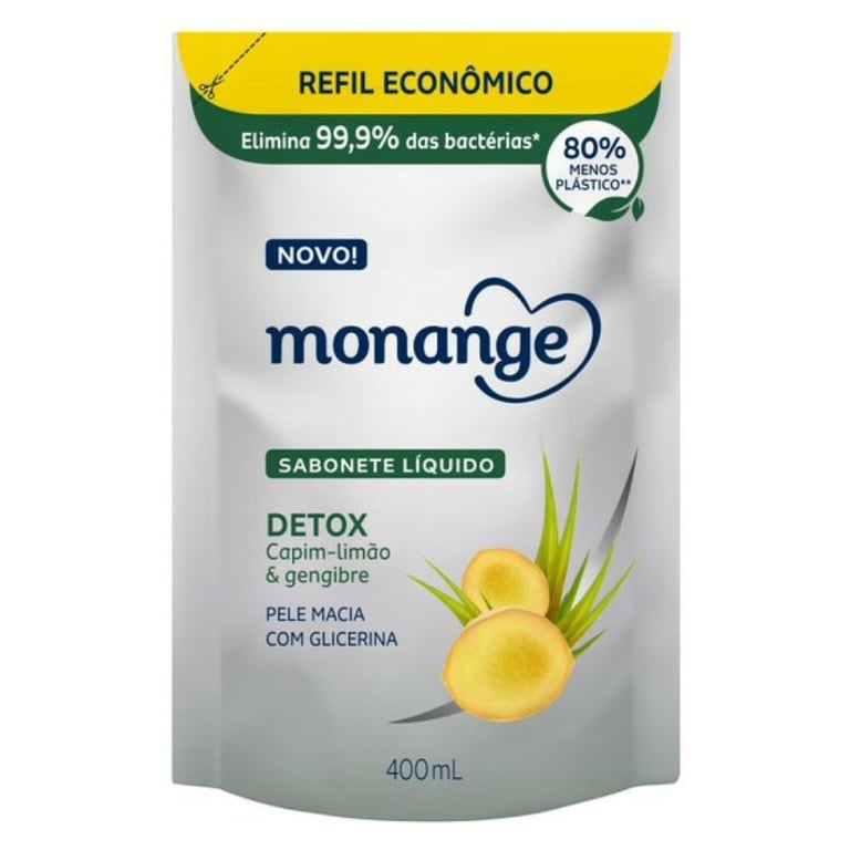 Sabonete Líquido Monange Detox Capim-Limão E Gengibre Refil 400ml