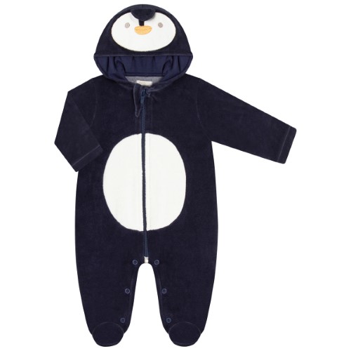 Macacão longo c/ capuz para bebê em plush Pinguim - Anjos Baby