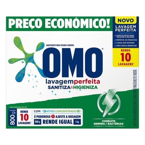 Sabão Em Pó Omo Lavagem Perfeita Higieniza & Sanitiza 800g