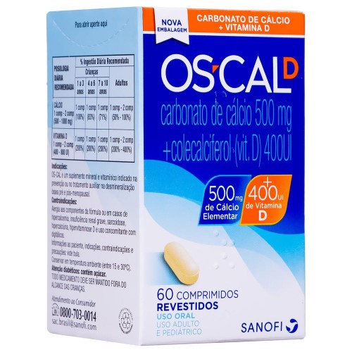 Suplemento Vitamínico Cálcio Com Vitamina D OsCal D 500mg + 400 UI 60 Comprimidos