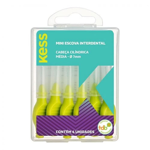 Mini Escova Interdental Kess Cilíndrica Média 7mm 6 Unidades