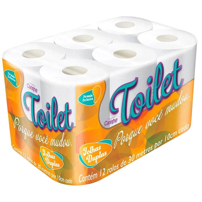 Papel Higiênico Carinho Toilet Folha Dupla 12 Unidades