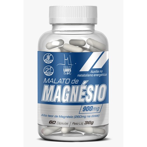 Magnésio de Malato 900mg Health Labs 60 Cápsulas