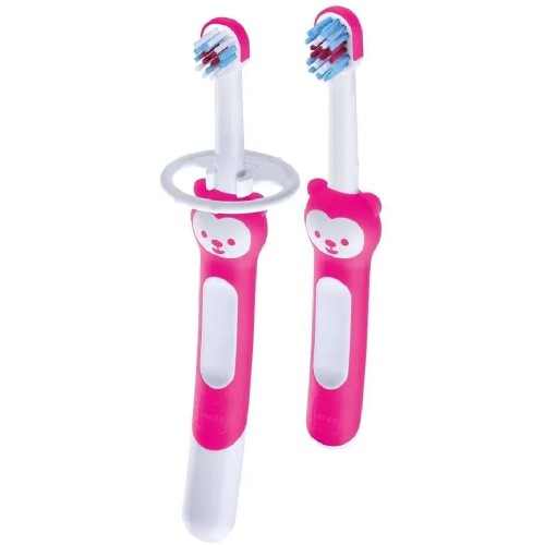 Escova Dental Infantil Mam Learn To Brush 5+ Meses Rosa com 2 Unidades