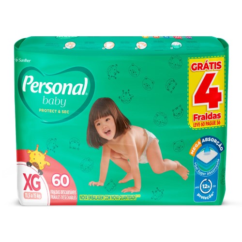 Fralda Personal Baby Protect & Sec Tamanho XG Leve 60 Pague 56 Fraldas Descartáveis