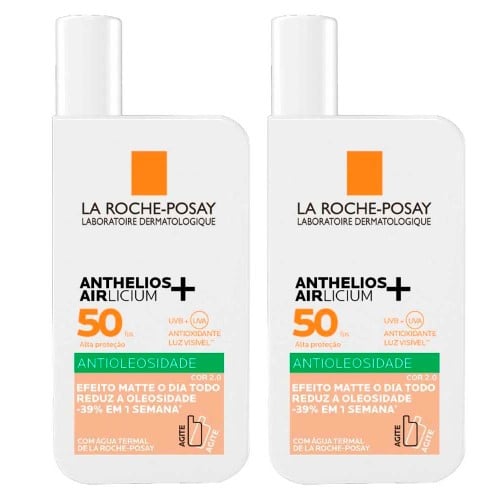 La Roche-Posay Anthelios Airlicium+ Kit com 2 Unidades – Protetor Solar Facial Fluido Com Cor FPS50 2.0 – 40ml