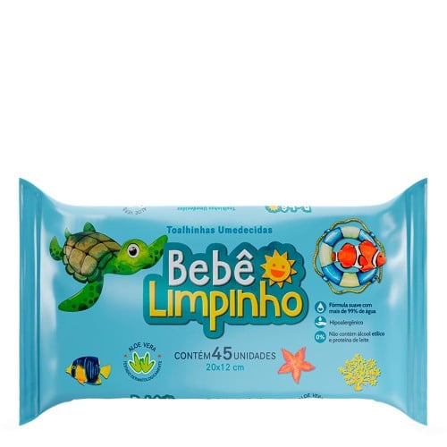 Toalha Umedecida Bebê Limpinho Premium 45 Unidades