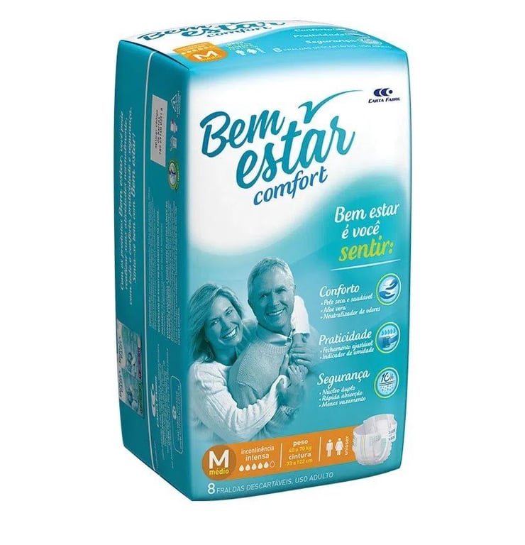 Fralda Geriátrica Bem Estar Comfort Plus Adulto Média 8 Unidades