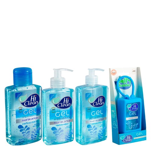 Hi Clean Extrato de Algas Kit - Hold Blister + Gel Antisséptico 70ml + Gel Antisséptico 250ml + Gel Antisséptico 500ml