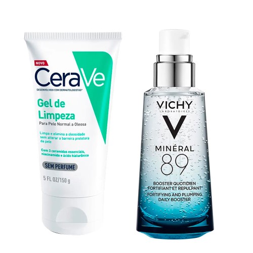 Vichy Mineral 89 e Cerave Kit – Sérum Facial + Gel de Limpeza