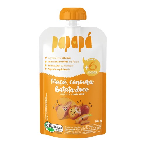 Papinha Papapá Orgânica Maçã, Batata Doce e Cenoura 100g