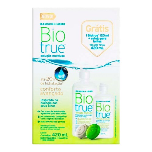 Biotrue Solução Multiuso para Lentes de Contato Gelatinosas e Silicone Hidrogel com 300ml + Grátis 120ml + Estojo para Lentes de Contato Packon Pet