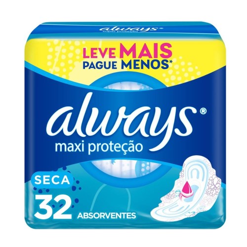 Absorventes Always Maxi Proteção Seca Com Abas 32 Unidades