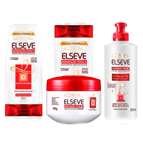 Elseve Reparação Total 5 Kit - Shampoo + Condicionador + Creme de pentear + Tratamento