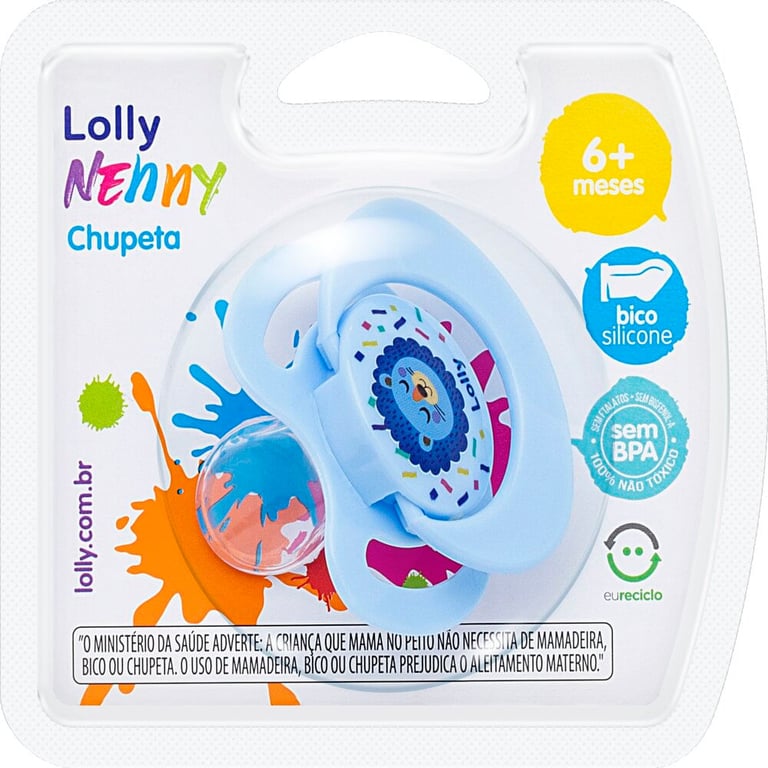 Chupeta Lolly Tip 6+ meses, bico redondo, azul