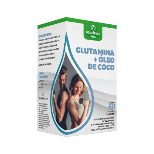 Glutamina + Óleo de Coco Equilíbrio Vita 1450mg 60 Cápsulas