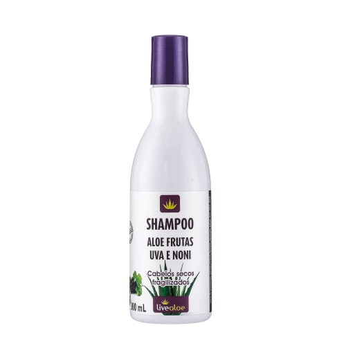 Shampoo Vegano Natural de Aloe Frutas com Uva e Noni para Cabelos Secos 300ml – Livealoe