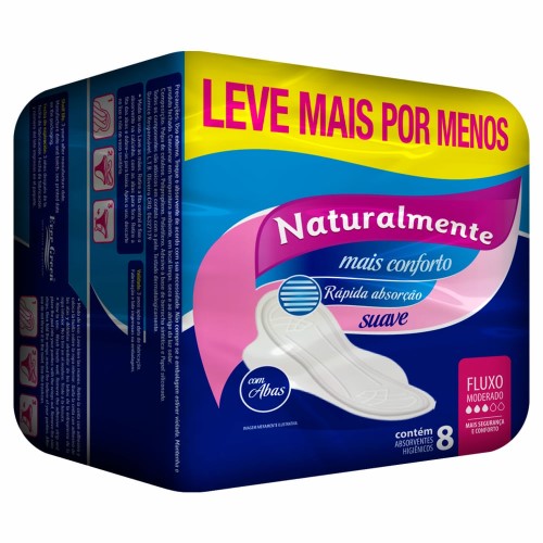 Absorvente Naturalmente Mais Conforto C/ Abas 8un Leve+ Por-