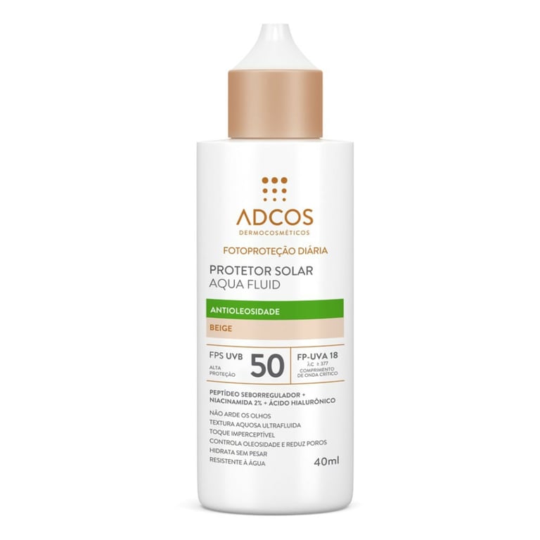 Protetor Solar Facial Adcos Aqua Fluid Fps50 Cor Beige 40ml