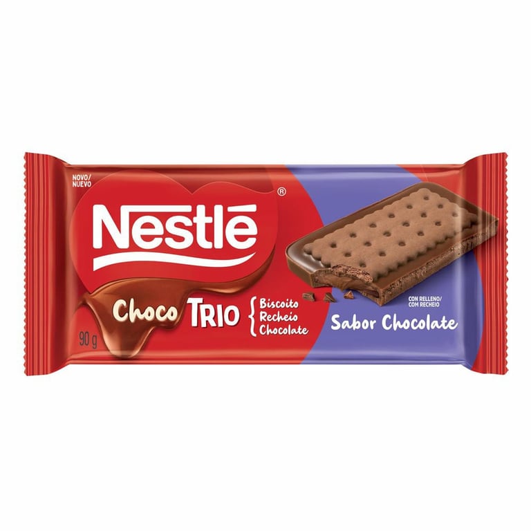 Chocolate Ao Leite Nestle Choco Trio Com Biscoito De Chocolate 90g