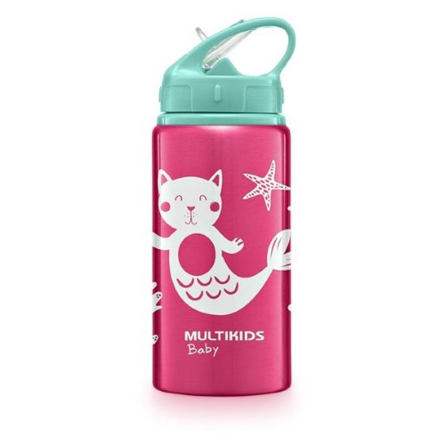 Garrafinha de Alumínio com Canudo Refresh Rosa Multikids Baby - BB1097