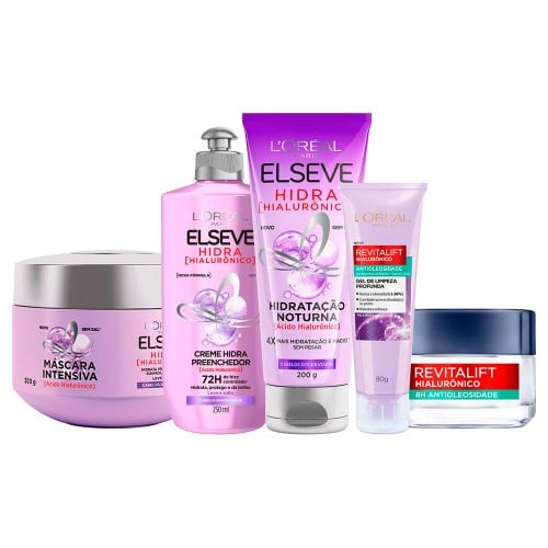 L’Oréal Paris Kit – Gel de Limpeza Facial + Gel Creme Facial + Creme de Tratamento Capilar + Creme Capilar Noturno + Creme Capilar