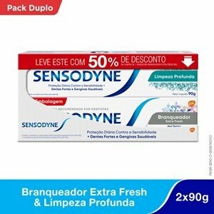 Gel Dental Sensodyne Limpeza Profunda 90g + Ganhe 50% Desconto Sensodyne Branqueador Extra Fresh 90g