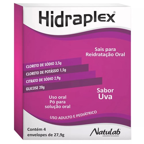 Sais para Reidratação Oral Hidraplex Natulab Sabor Uva Pó para Solução Oral 4 envelopes de 27,9g cada