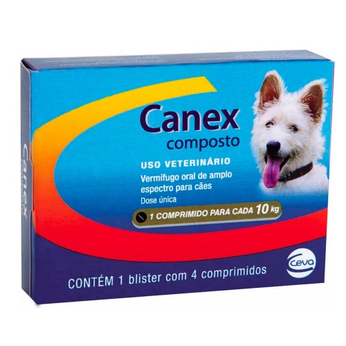 Canex Composto para Cães Vermífugo Oral 1 Comprimido para Cada 10kg de Peso com 4 Comprimidos