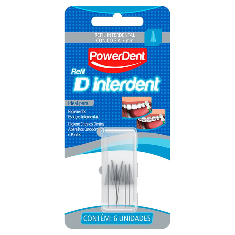 Refil para Escova Interdental PowerDent ID Interdent cônica, 6 unidades com 3 a 7mm cada