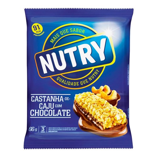 Barra de Cereais Nutry Castanha de Caju com Chocolate 3 Unidades com 22g Cada