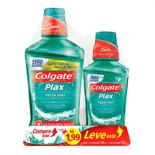 Enxaguante Bucal Colgate Plax Fresh Mint 500ml +Enxaguante Bucal Colgate Plax Fresh Mint 250ml