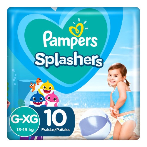 Fraldas Descartáveis Para Água Pampers Splashers Baby Shark G-Xg 10 Unidades