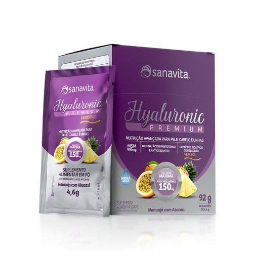 Suplemento Alimentar em Pó Sanavita Hyaluronic Premium 150mg Maracujá e Abacaxi 20 Sachês