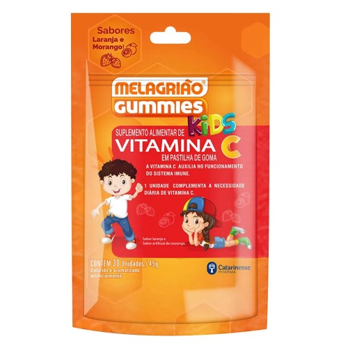 Melagrião Gummies Vitamina C Kids Sabor Laranja e Morango 30 Gomas