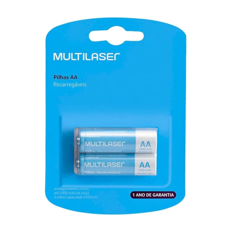 Pilha Multilaser Recarregável AA CB053 com 2 Unidades