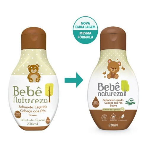 Sabonete Líquido Infantil Bebê Natureza Suave Cabeça aos Pés Sem Sal com 230ml