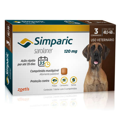 Simparic antipulgas para Cães de 40,1 a 60Kg - 120mg - cx com 3 compr