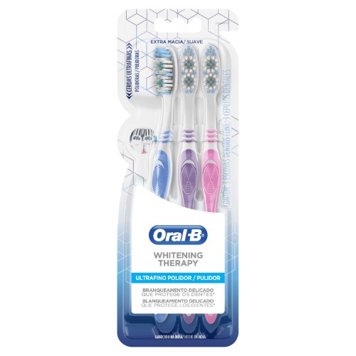 Escova de Dente Oral-B 3D Whitening Therapy Extra Macia Ultrafino Polidor com 3 Unidades