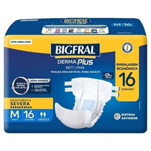 Fralda Geriátrica Derma Plus Noturna Bigfral Tamanho M 16 Unidades