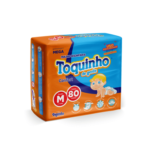 Fralda Toquinho de Gente Confort Sec Premium super jumbo, M, pacote com 80 unidades