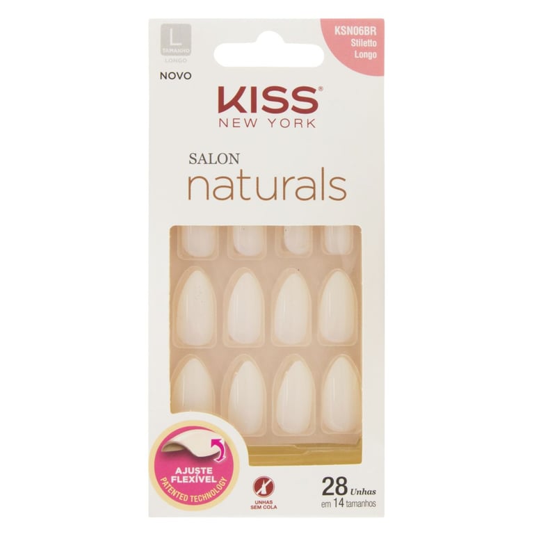 Unhas Postiças Kiss NY - Salon Natural Longo Estileto