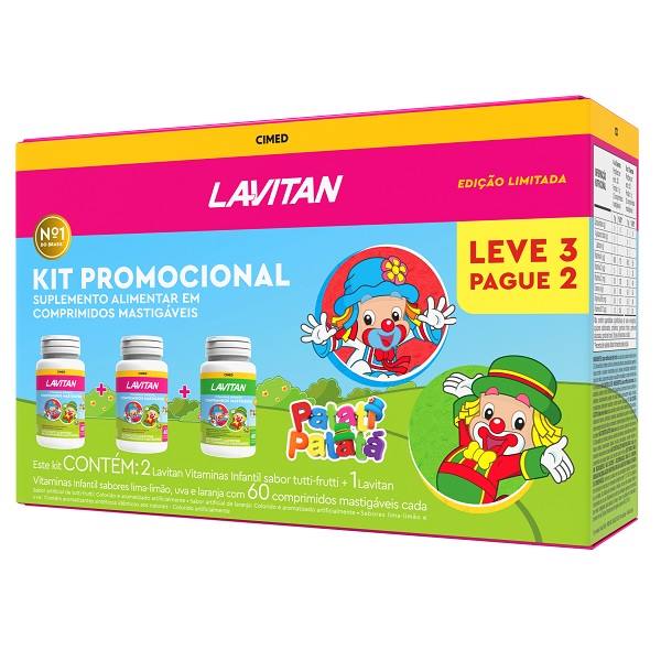 Kit Lavitan Infantil Patati Patatá - Leve 3, Pague 2, 60 Comprimidos Cada, Sabores Tutti Frutti E Lima Limão