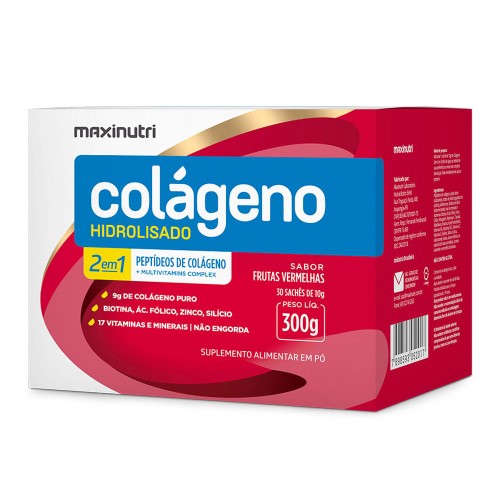 Colágeno Hidrolisado Maxinutri 2em1 Frutas Vermelhas 30 sachês de 10g cada