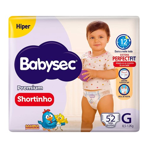 Fralda Shortinho Babysec Premium Tamanho G com 52 Fraldas Descartáveis