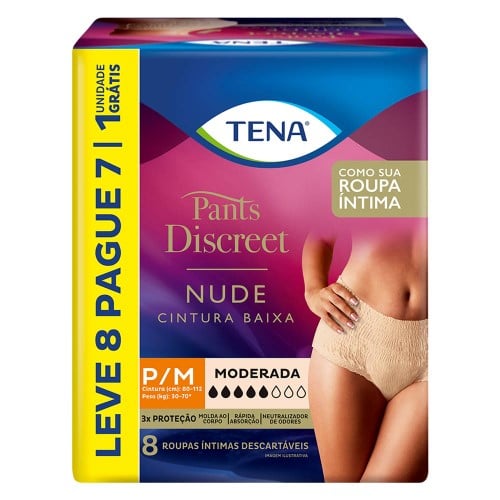 Fralda Calça Geriátrica Feminina Tena Pants Discreet Nude P/M 8 unidades